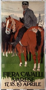 Plakat reklamowy targu koni w Varese we Włoszech autorstwa Leopoldo Metlicovitz