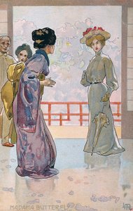 Pocztówka stworzona na premierę „Madame Butterfly”, w Brescia autorstwa Leopoldo Metlicovitz
