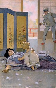 Pocztówka stworzona na premierę „Madame Butterfly”, w Brescii autorstwa Leopoldo Metlicovitz