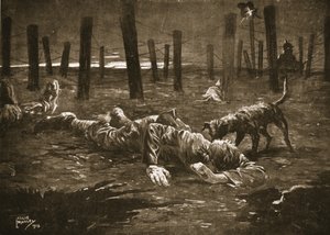 Sierżant Burge udaje śmierć po wykryciu go przez psa przed zasiekami wroga