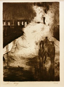 L.Ury, nocne impresje (z kabiną przed lokomotywą) autorstwa Lesser Ury