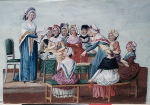 Rewolucja Francuska (1789): Patriotyczny Klub Kobiet podczas Rewolucji. Obraz braci Lesueur (XVIII wiek). Paryż, Musee Carnavalet.