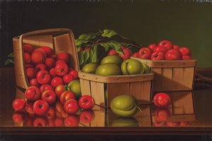 Martwa natura z koszem śliwek (olej na płótnie)