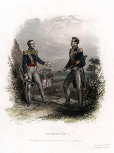 Spotkanie generałów San Martin i Bolivar, Guayaquil, Ekwador, 1822, XIX wiek. autorstwa Levy