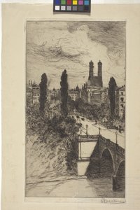 Maximiliam Street i Frauenkirche, Monachium, Bawaria (akwaforta)