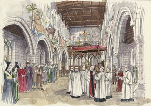 Uroczysta procesja w kościele św. Piotra, Barton-upon-Humber, Lincolnshire (akwarela na papierze) autorstwa Liam Wales
