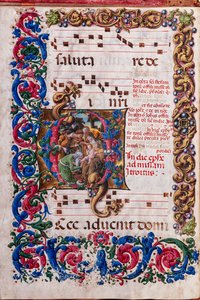 Biblioteka Piccolomini: księga chóralna, dorsz. 19,4 i nast. 9v z „Adoracją Trzech Króli” Liberale da Verona (ok. 1445-1527/9).