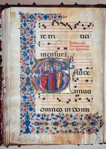 Biblioteka Piccolomini: księga chóralna, dorsz. 28.12, n. 94v z „Dziewicą i wszystkimi świętymi” Francesco Rosselli i Liberale da Verona (ok. 1445-1527/9). autorstwa Liberale da Verona