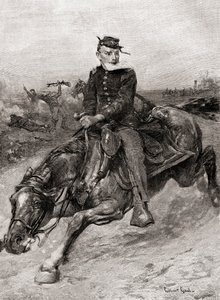 Jeździec wysyłkowy podczas wojny secesyjnej, z The Century Magazine, opublikowany 1887 (grawerowanie) autorstwa Unbekannt Unbekannt