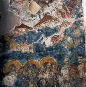 Anioł i święci, fresk w klasztorze Agios Georgios, Diavaide, Kreta, Grecja (zdjęcie) autorstwa Unbekannt Unbekannt