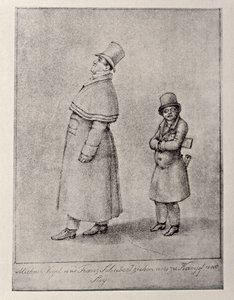 Austria, Wiedeń, Karykatura austriackiego śpiewaka barytonowego Johanna Michaela Vogla i kompozytora Franza Petera Schuberta, ok. 1825, rysunek ołówkiem autorstwa Unbekannt Unbekannt
