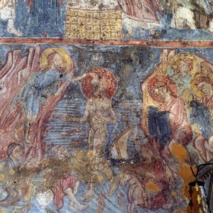 Chrzest Jezusa, fresk w kościele w Alikampos, Kreta, Grecja (foto) autorstwa Unbekannt Unbekannt