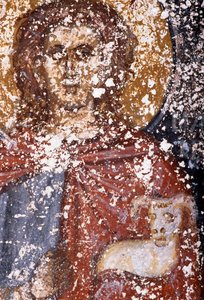Chrystus, fresk w bizantyjskim kościele Sotiras Christos, Vlithias, Kreta, Grecja (zdjęcie) autorstwa Unbekannt Unbekannt