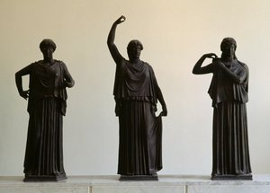 Tancerze lub Hydrophorai (nosiciele wody), grupa pięciu rzeźb z brązu z Willi Papirusów, Herkulanum, Kampania, Włochy. Cywilizacja rzymska autorstwa Unbekannt Unbekannt