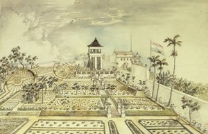 Holenderski dom z zamkniętym ogrodem na wyspie Jawa, Indonezja, grawer autorstwa Unbekannt Unbekannt