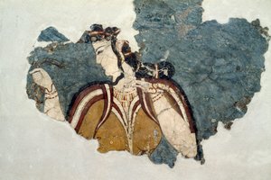 Fragment fresku przedstawiający postać kobiecą, z Myken, Grecja, cywilizacja mykeńska autorstwa Unbekannt Unbekannt