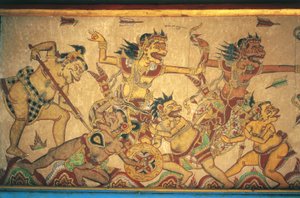 Freski przedstawiające sceny bitew pomiędzy bogami i demonami, pawilon Kertha Gosa, Pałac Klungkung (Puri Agung Semarapura), Semarapura, Bali, Indonezja autorstwa Unbekannt Unbekannt