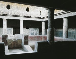 Włochy, Kampania, Oplonti, teren archeologiczny Torre Annunziata, rzymska willa Poppea, Małe wewnętrzne atrium z fontanną do podlewania ogrodu autorstwa Unbekannt Unbekannt