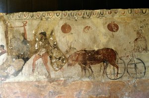 Podróż do zaświatów, fresk z Nekropolii w Andriuolo-Laghetto w Paestum, Kampania, Włochy, starożytna cywilizacja grecka, Magna Graecia, IV wpne (zdjęcie) autorstwa Unbekannt Unbekannt