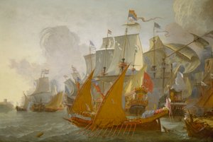 Akcja między holenderską flotą a piratami barbarzyńskimi, ok. 1670 r. (obraz olejny)