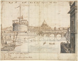 Osiemnaście widoków Rzymu: Zamek Świętego Anioła, 1665. autorstwa Lievin Cruyl