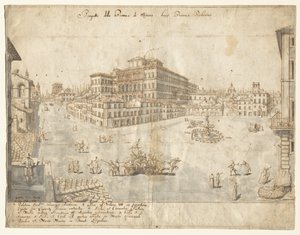 Osiemnaście widoków Rzymu: Piazza Barberini (recto) autorstwa Lievin Cruyl