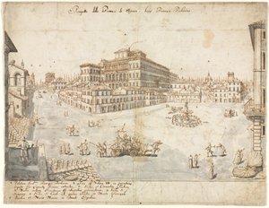 Osiemnaście widoków Rzymu: Piazza Barberini recto..., 1665.