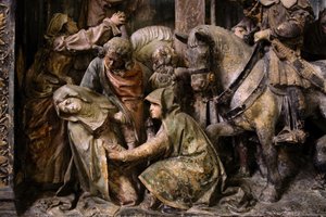 Element ołtarza, panel środkowy, detal, omdlenie Dziewicy (kamień malowany)