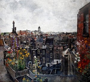 City of London Skies and Flowers (Dachy High Holborn) lata 30. (olej na płótnie) autorstwa Lily Delissa Joseph