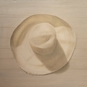 Podróżny kapelusz na zakurzonym stole, 2010 (akryl na płótnie) autorstwa Lincoln Seligman
