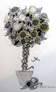 Układ słoneczników, 2015 (pióro i tusz) autorstwa linda arthurs