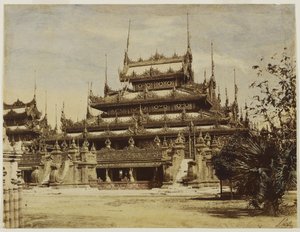 Amerapoora: Maha-Too-Lo-Bounghian Kyoung, 1855 (odbitka albuminowa z negatywu na papierze woskowanym, zabarwiona akwarelą) autorstwa Linnaeus Tripe