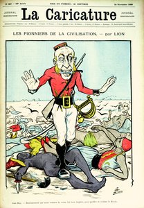 Pionierzy cywilizacji, John Bull niosący światu pokój i cywilizację, okładka magazynu „La Caricature”, 26 listopada 1898 autorstwa Lion