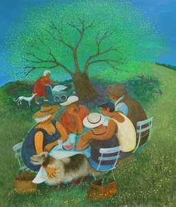 Piknik Rodzinny, 2018 (akryl na papierze) autorstwa Lisa Graa Jensen