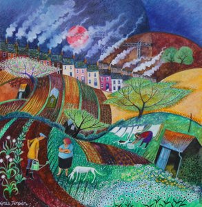 Smokey Chimneys, 2018 (pastele na papierze) autorstwa Lisa Graa Jensen
