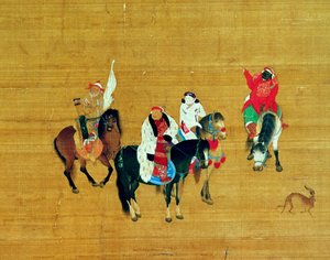 Kubilaj-chan (1214-94) Polowanie, dynastia Yuan (atrament i kolor na jedwabiu) (szczegół) autorstwa Liu Kuan-tao