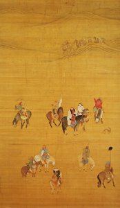 Kubilaj-chan (1214-94) Łowiectwo, dynastia Yuan (atrament i kolor na jedwabiu) (szczegóły patrz 110534 i 226021)