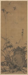 Lilia i motyle, 1300s. autorstwa Liu Shanshou
