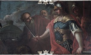 Aleksander Wielki przecinający węzeł gordyjski, 1736-1737 autorstwa Livio Retti