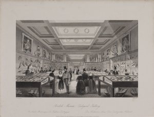Widok Galerii Zoologicznej, British Museum ukazujący zwiedzających patrzących na wystawy, ok. 1850 (rycina) autorstwa Llewellyn (after) Jewitt