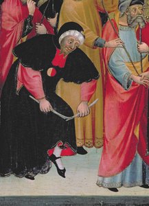 żydowscy barcelończycy, fragment z Ołtarza Najświętszej Marii Panny i św. Jerzego, ok. 1390-1400 (tempera na panelu)