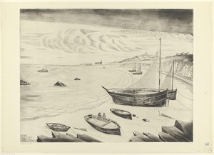 Osiem zacumowanych statków na plaży Les Vaisseaux (tytuł oryginalny) autorstwa Lodewijk Schelfhout (signed by artist)