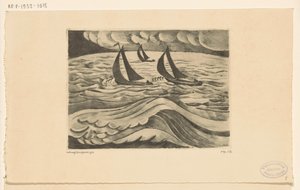 Trzy żaglowce na morzu podczas sztormu La Tempête (tytuł oryginalny) autorstwa Lodewijk Schelfhout (signed by artist)