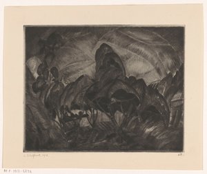 Pagórkowaty krajobraz z drzewami Les Arbres (oryginalny tytuł na obiekcie) autorstwa Lodewijk Schelfhout (signed by artist)