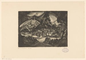 Pagórkowaty krajobraz z drzewami i budynkami Le Soir (oryginalny tytuł na obiekcie) autorstwa Lodewijk Schelfhout (signed by artist)