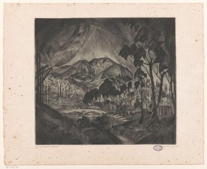 Pagórkowaty krajobraz z przemysłem Ewolucja (oryginalny tytuł na obiekcie) autorstwa Lodewijk Schelfhout (signed by artist)