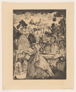 Pagórkowaty krajobraz z myśliwym Paysage romantyczny (tytuł oryginalny) autorstwa Lodewijk Schelfhout (signed by artist)