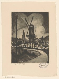 Pagórkowaty krajobraz z młynem Le Moulin (tytuł oryginalny) autorstwa Lodewijk Schelfhout (signed by artist)