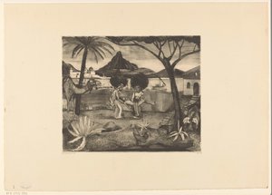 Dwóch mężczyzn niosących mężczyznę w ogrodzie autorstwa Lodewijk Schelfhout (signed by artist)