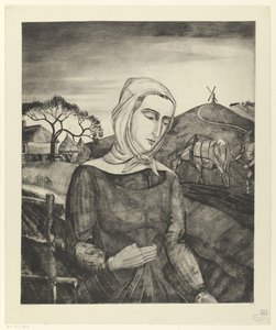Flamandzki rolnik w pagórkowatym krajobrazie Jeune fille Flamande (tytuł oryginalny) autorstwa Lodewijk Schelfhout (signed by artist)